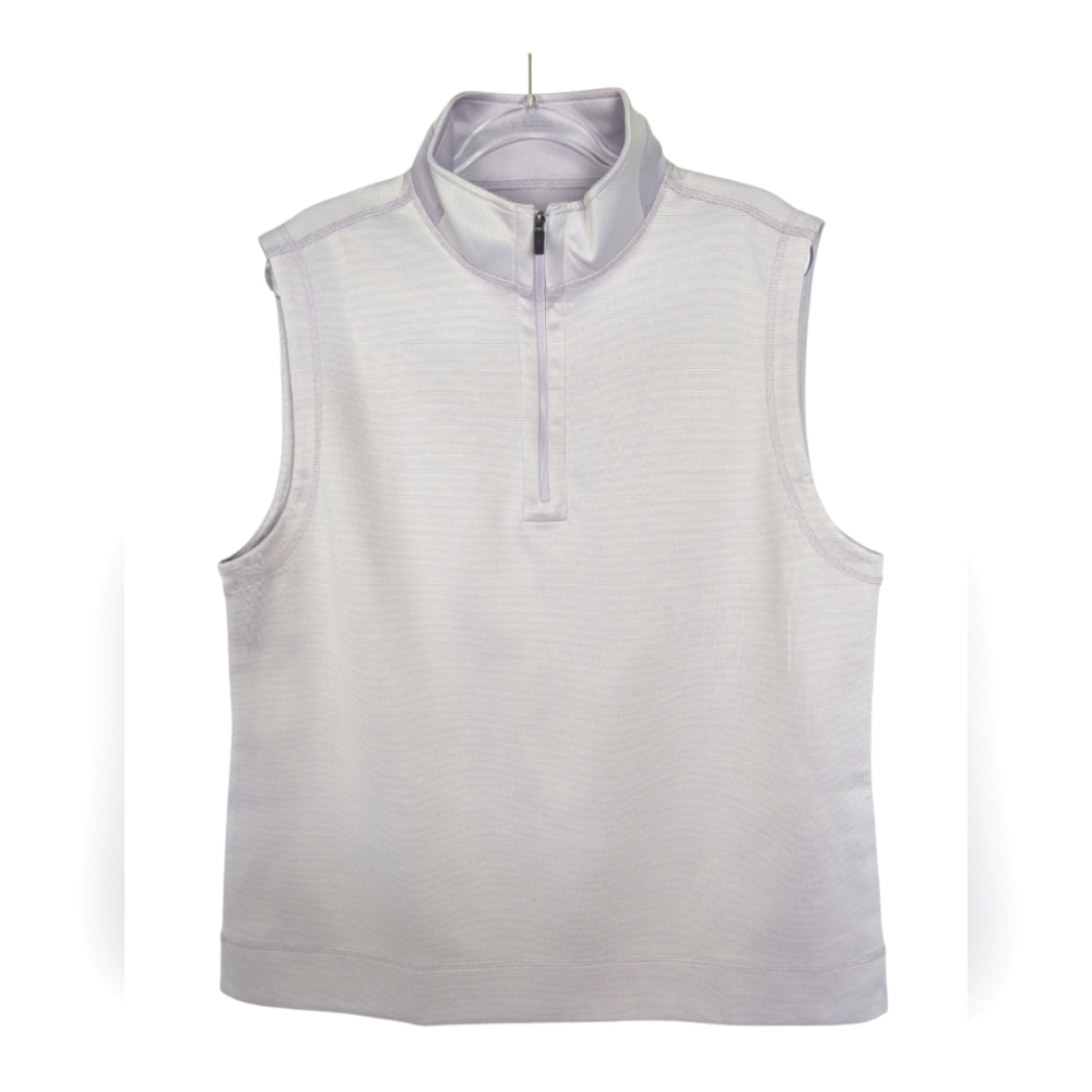 Hickey Freeman Large Stretch Vest Lavender/White Fine Stripes Half Zip